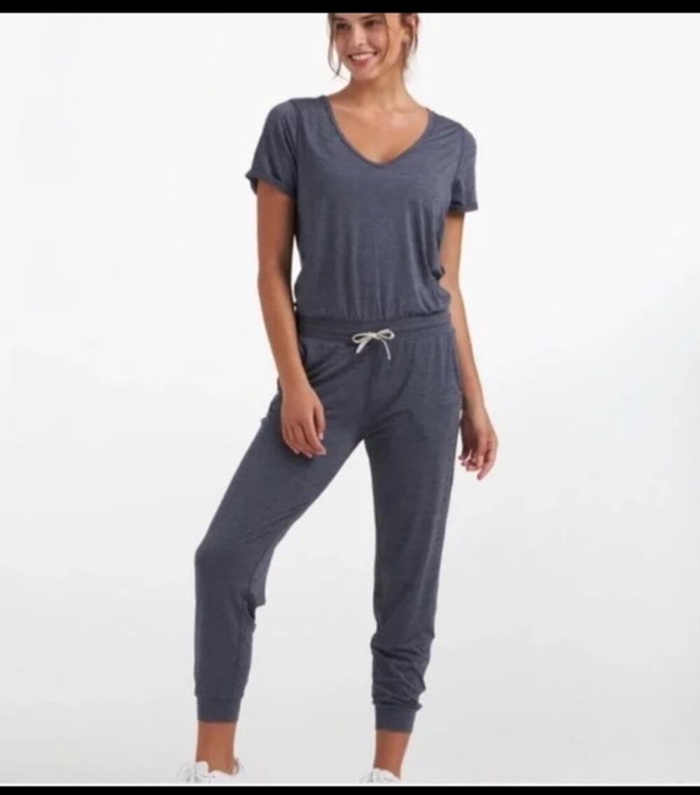 VUORI Women's Azure Heather Blue Drawstring Jogger All Day Jumpsuit Sz XXL